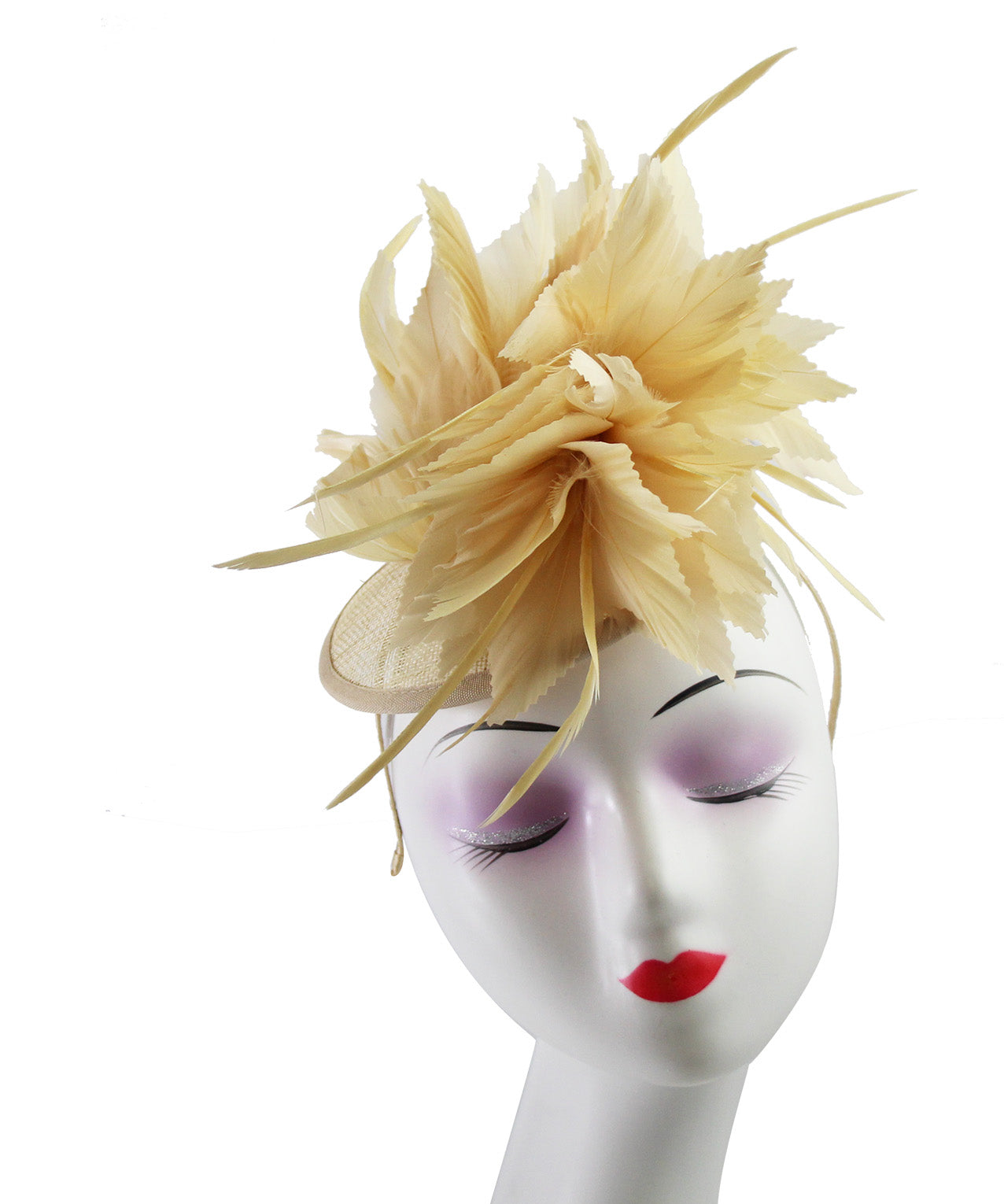 FT9268-003 Bendable Real Feather Flower Fascinator with a Sinamay Disc