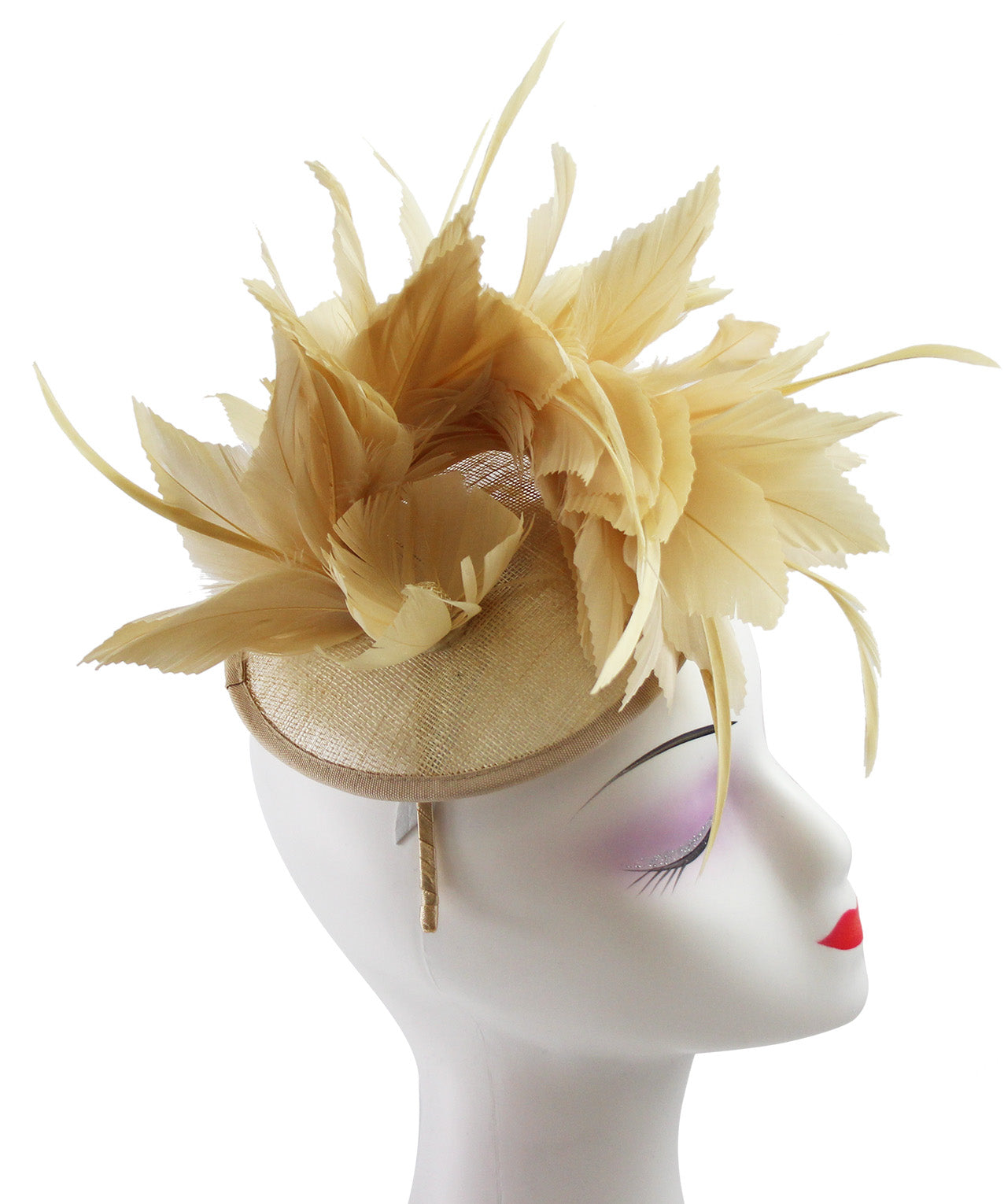 FT9268-003 Bendable Real Feather Flower Fascinator with a Sinamay Disc