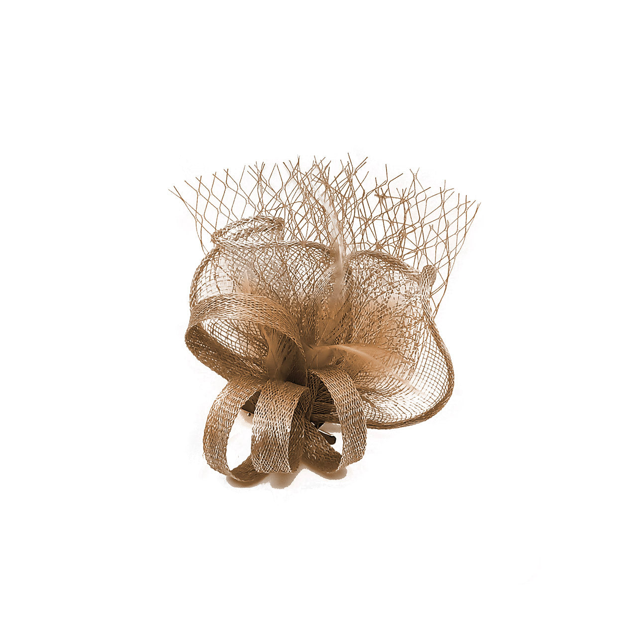 FT9075-012 Sinamay Wavy Fascinator with Loops and Mesh