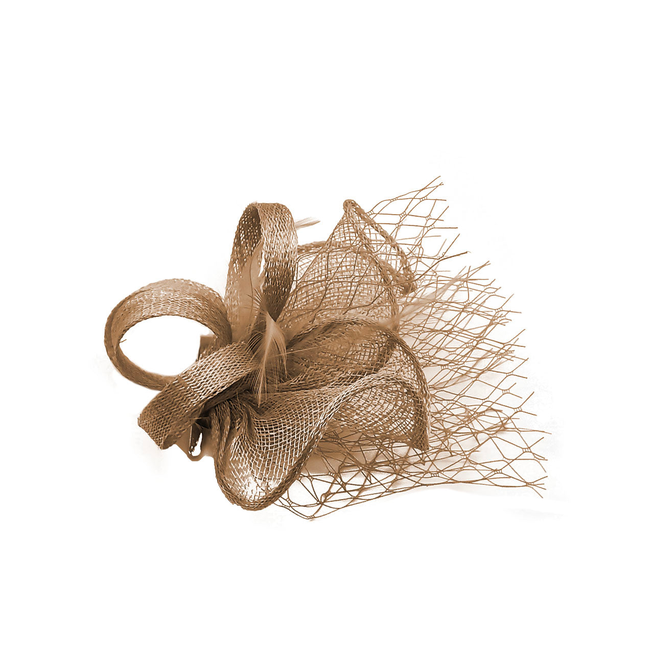 FT9075-012 Sinamay Wavy Fascinator with Loops and Mesh