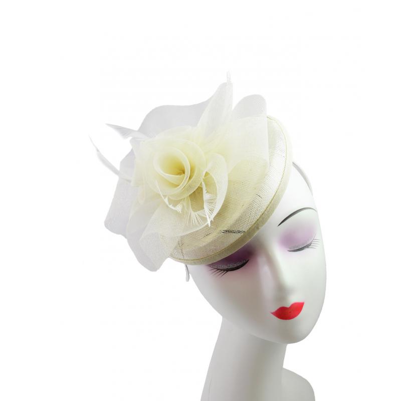 FT9014-017 Floral Sinamay Disc Fascinator with Feathers