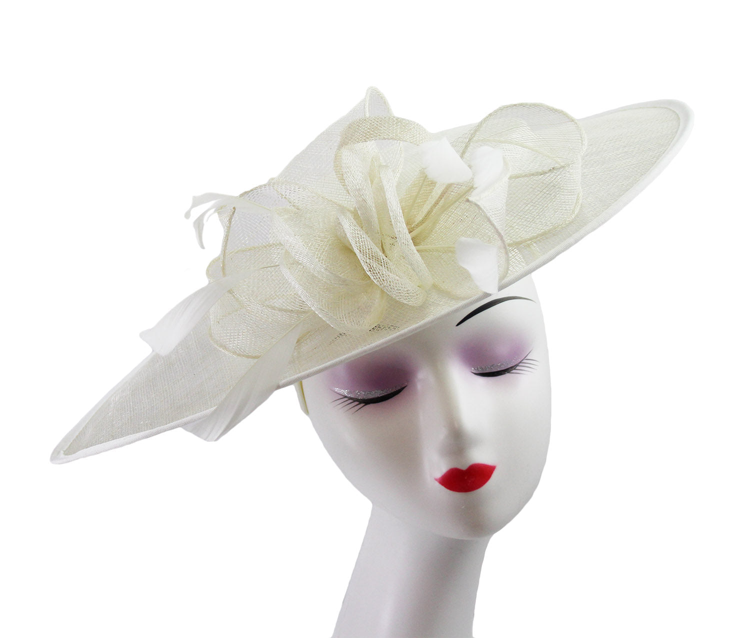 FT9038-019 Large Sinamay Hatinator with Curved Hoops and Feathers