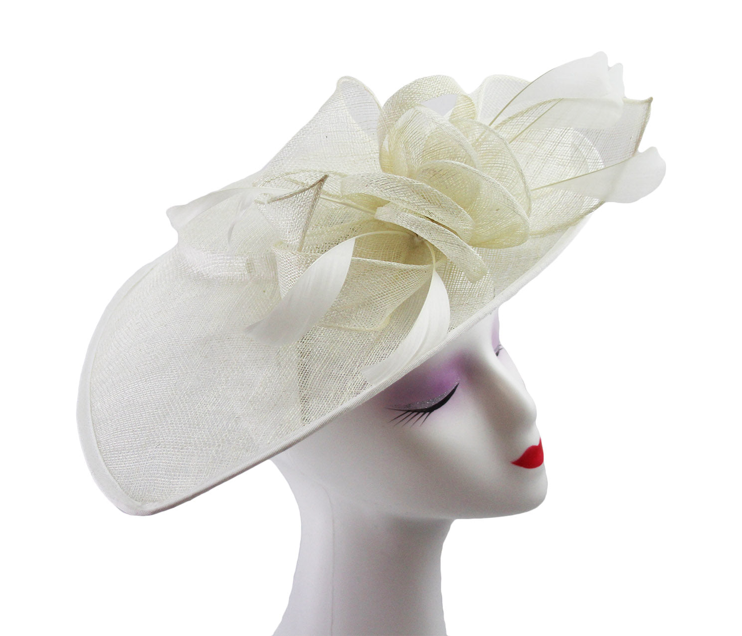 FT9038-019 Large Sinamay Hatinator with Curved Hoops and Feathers