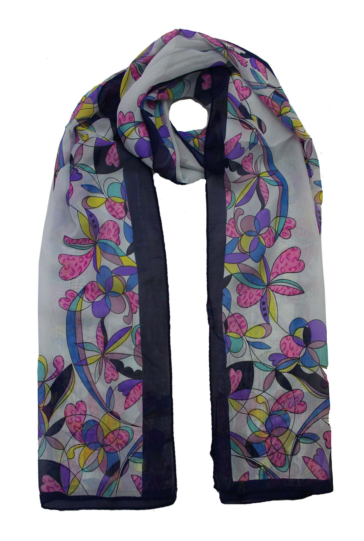 AB1833-6 Flowers Print Chiffon Scarf