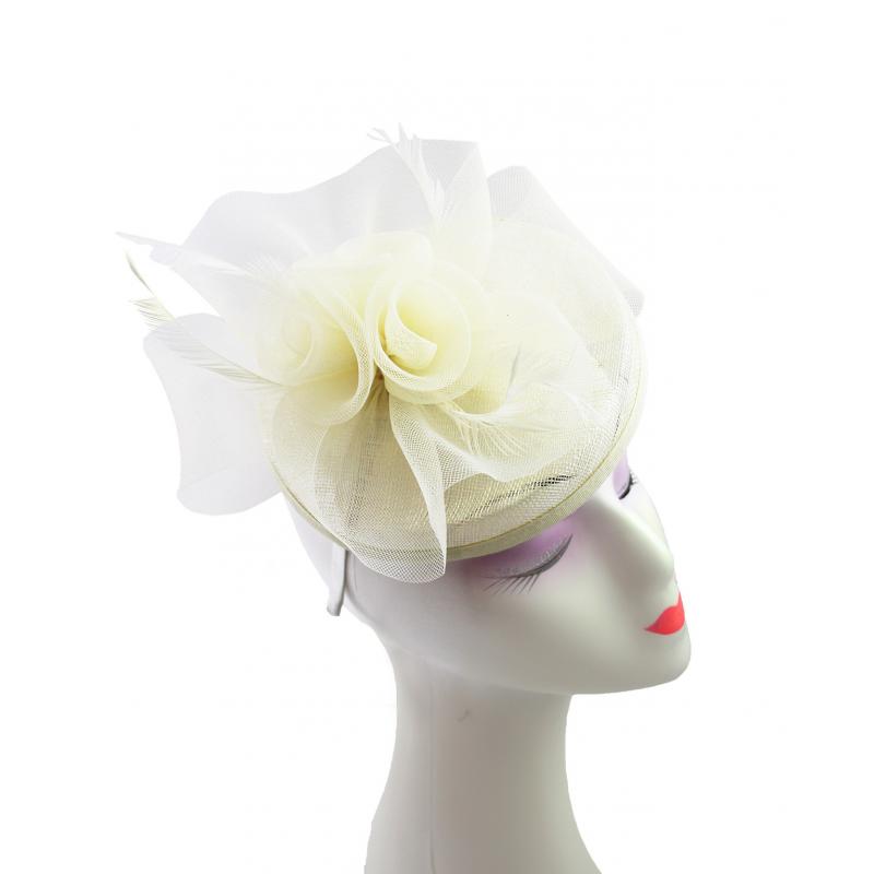 FT9014-017 Floral Sinamay Disc Fascinator with Feathers