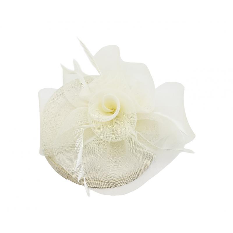 FT9014-017 Floral Sinamay Disc Fascinator with Feathers