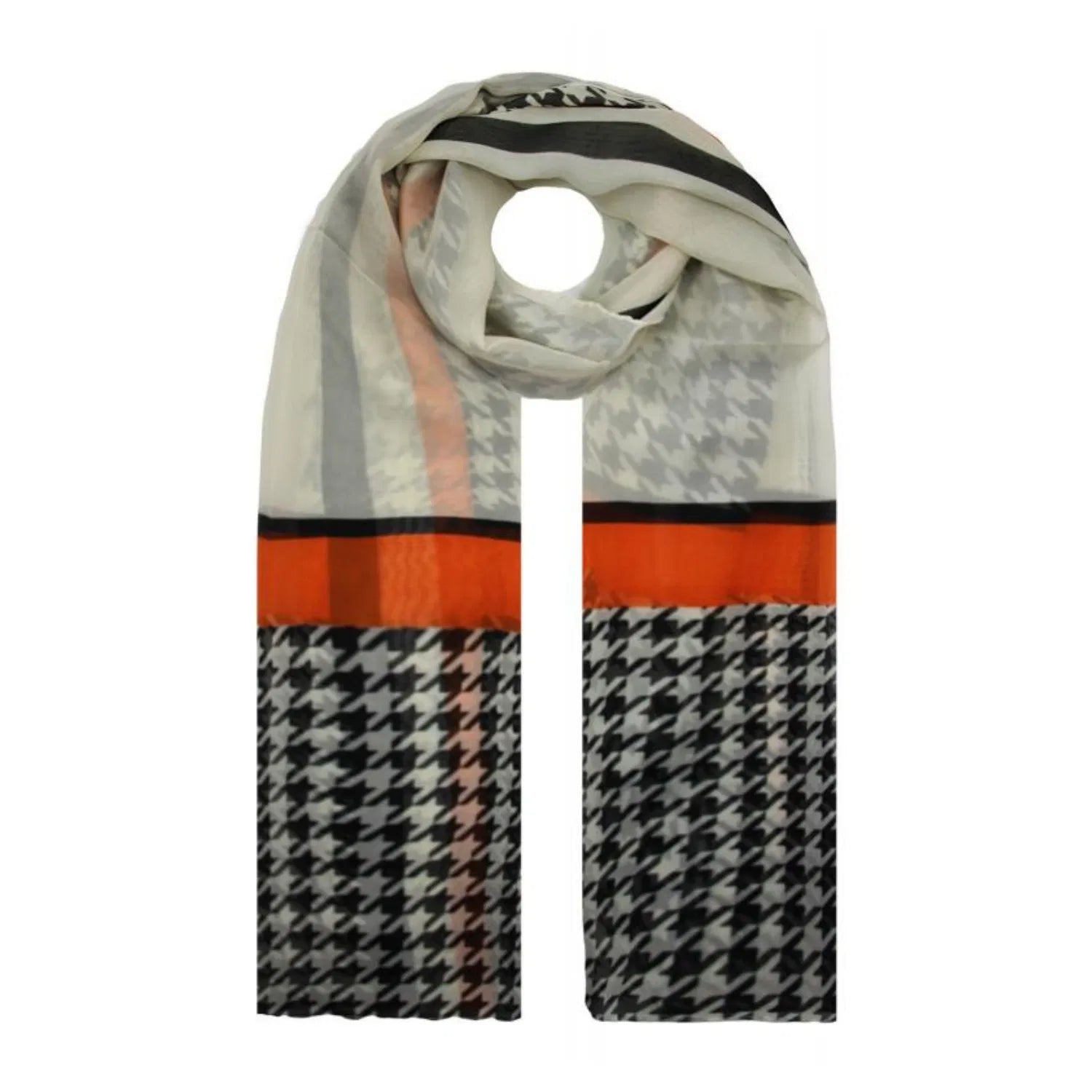 SF2033-201 Chiffon Scarf with Monochrome Pattern and Stripes