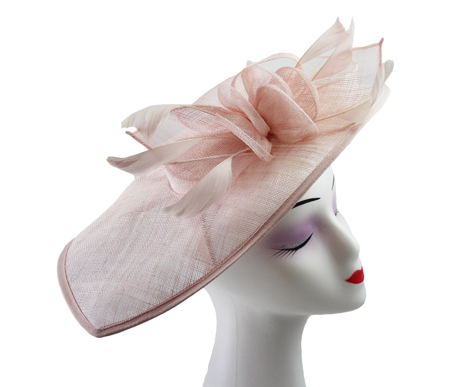 FT9038-019 Large Sinamay Hatinator with Curved Hoops and Feathers