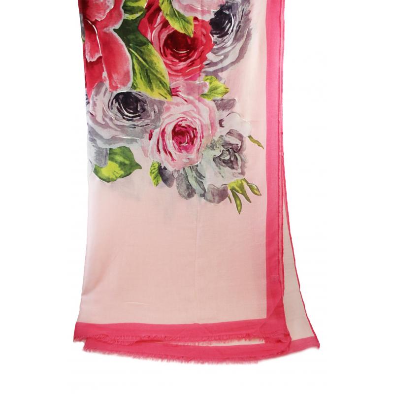 SF19110-044 Soft Scarf with Rose Flower Print and Glitters