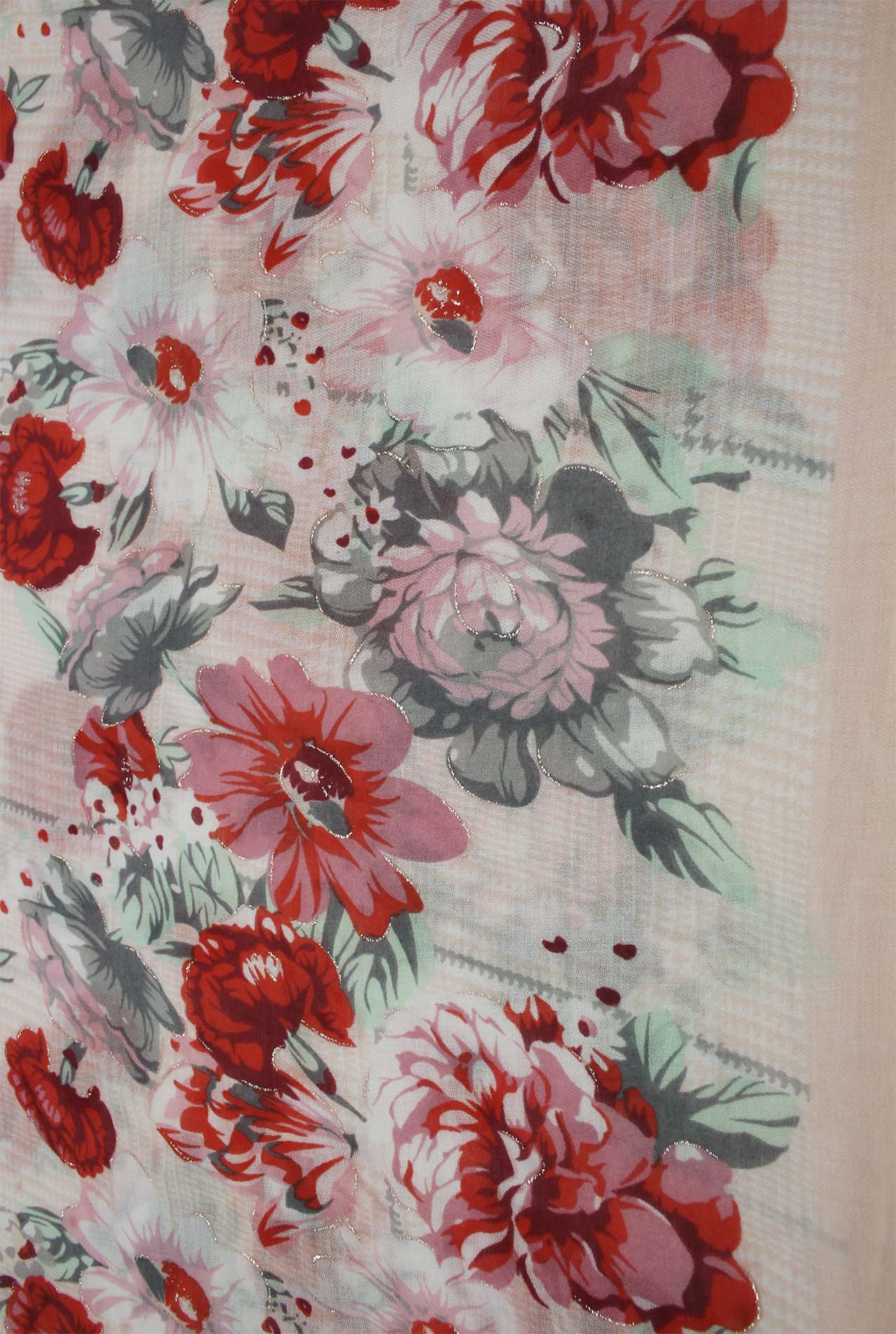 SF1995-022 Printed Scarf with Flower Pattern and Shiny Glitters