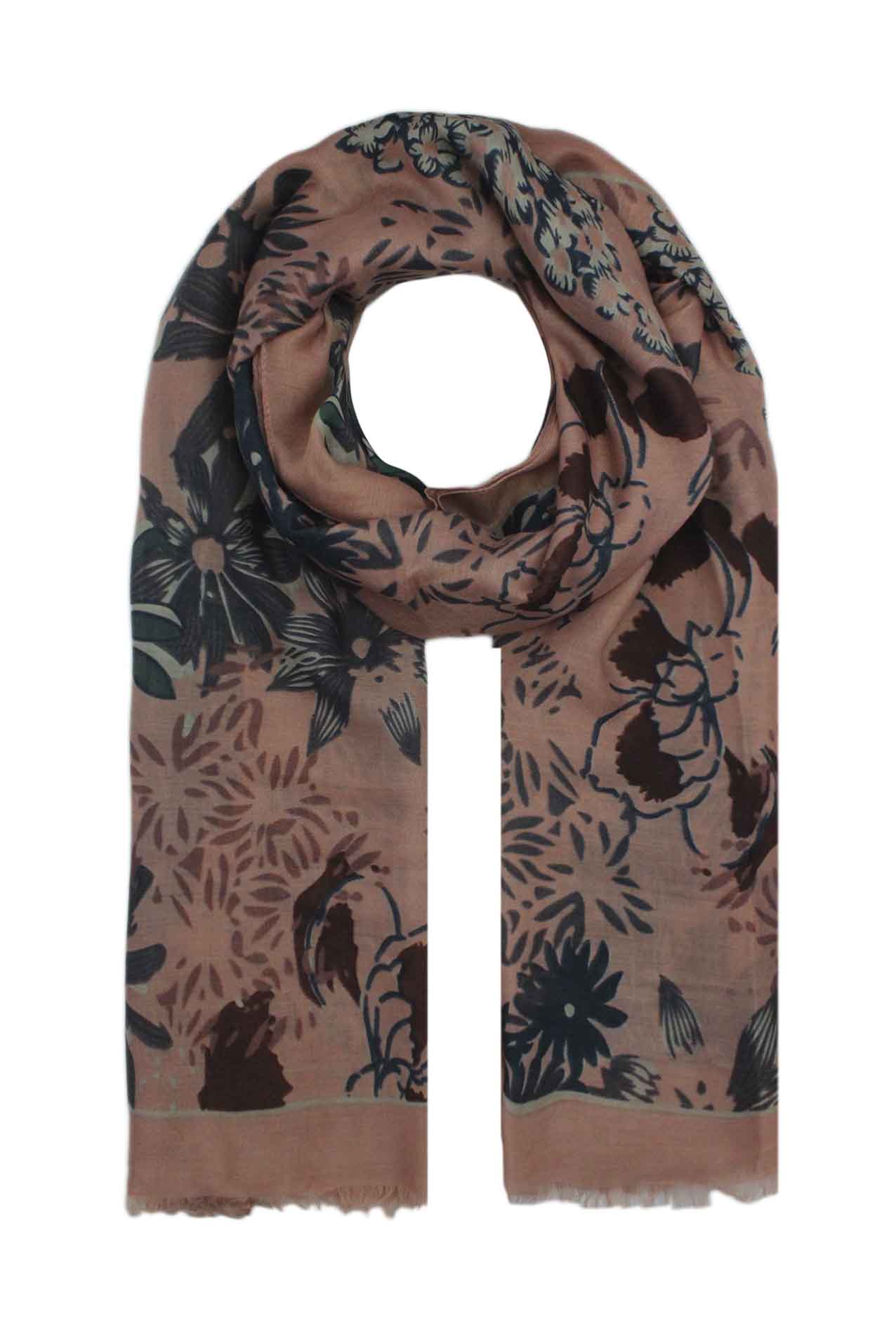 AB1792-146 Flower Print Multicolour Cotton Blend Scarf