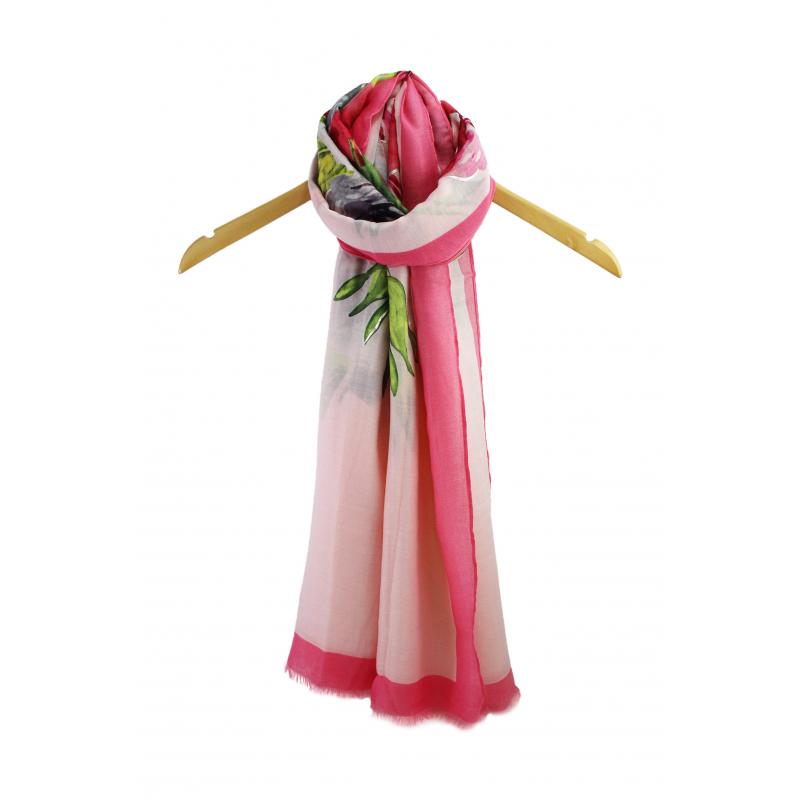 SF19110-044 Soft Scarf with Rose Flower Print and Glitters