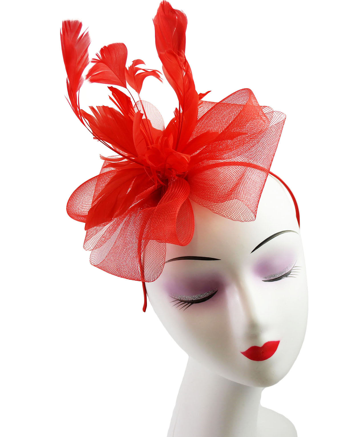 FT9065-011  Feather Flower Fascinator with Synthetic Curls