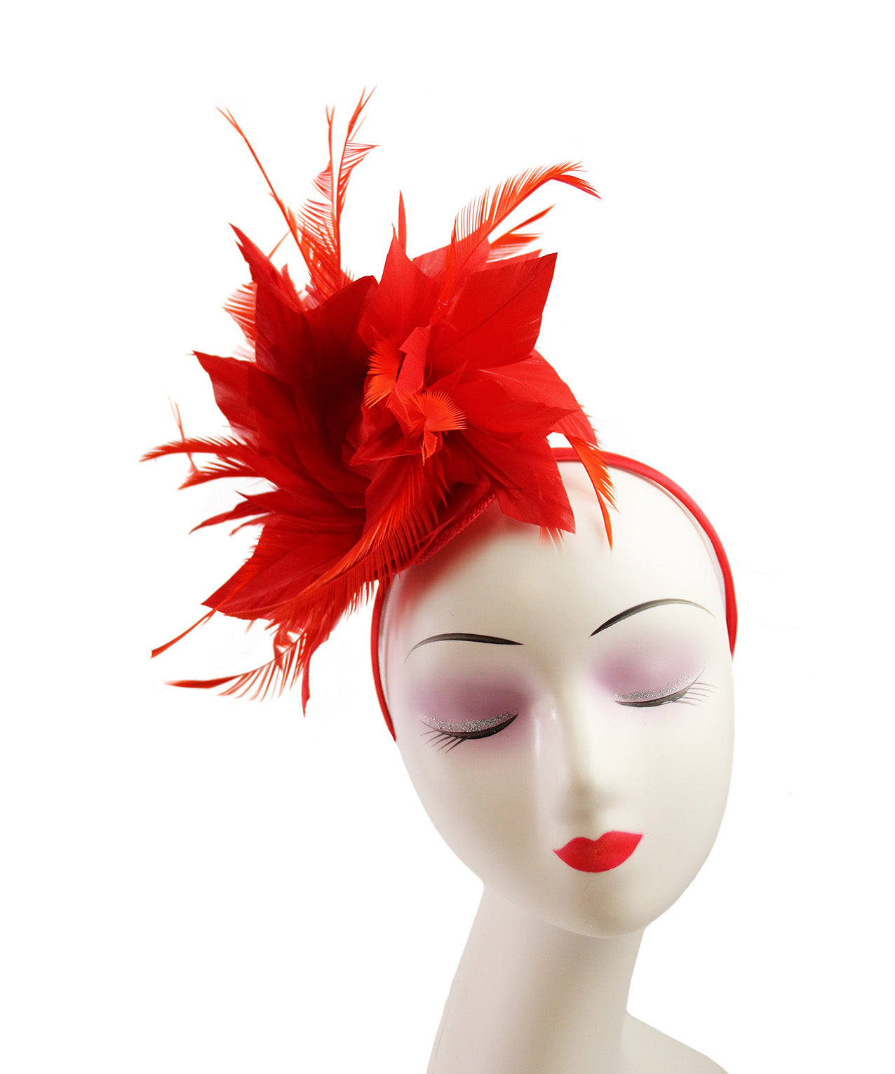 FT9022-008 Disc Fascinator with large and Bendable Feather Flower