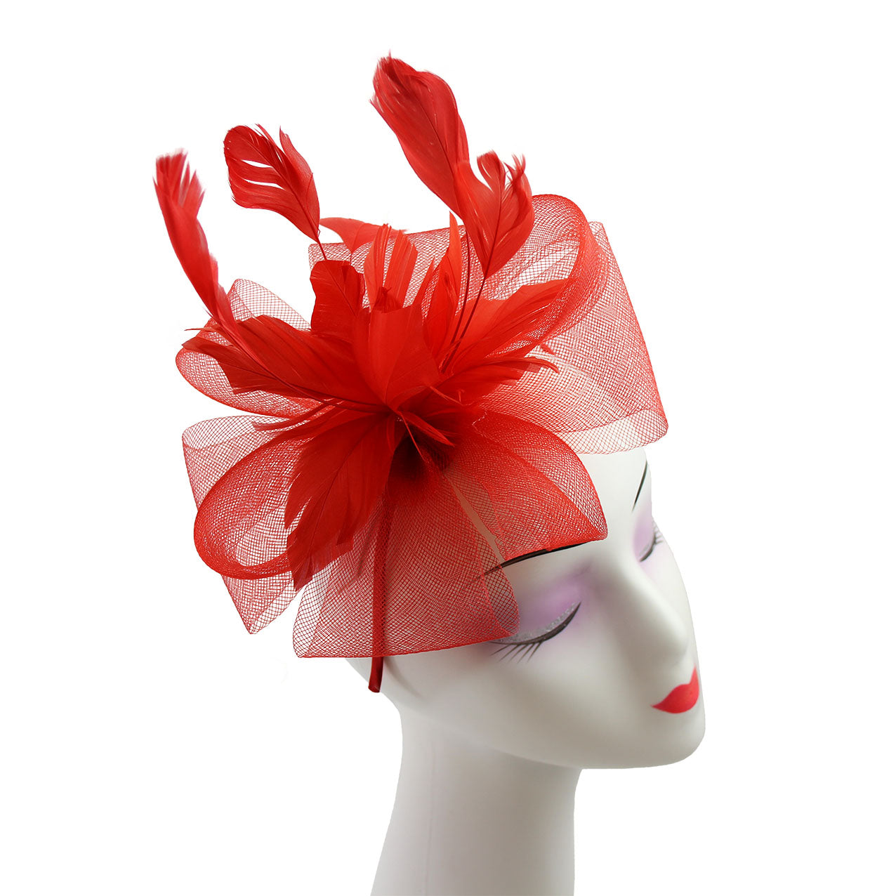 FT9065-011  Feather Flower Fascinator with Synthetic Curls