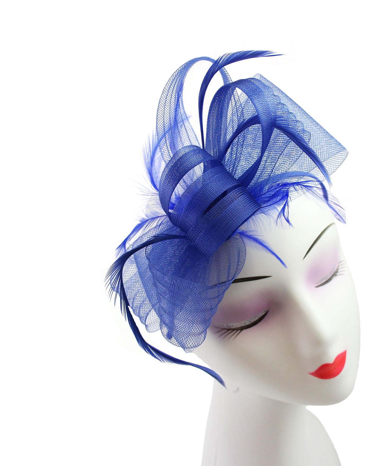 FT9048-010 Bow Fascinator with Synthetic Loops and Curled Feathers