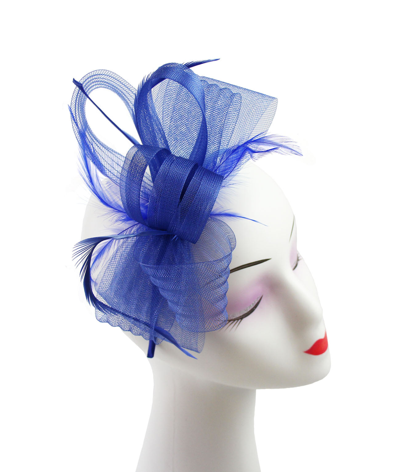 FT9048-010 Bow Fascinator with Synthetic Loops and Curled Feathers