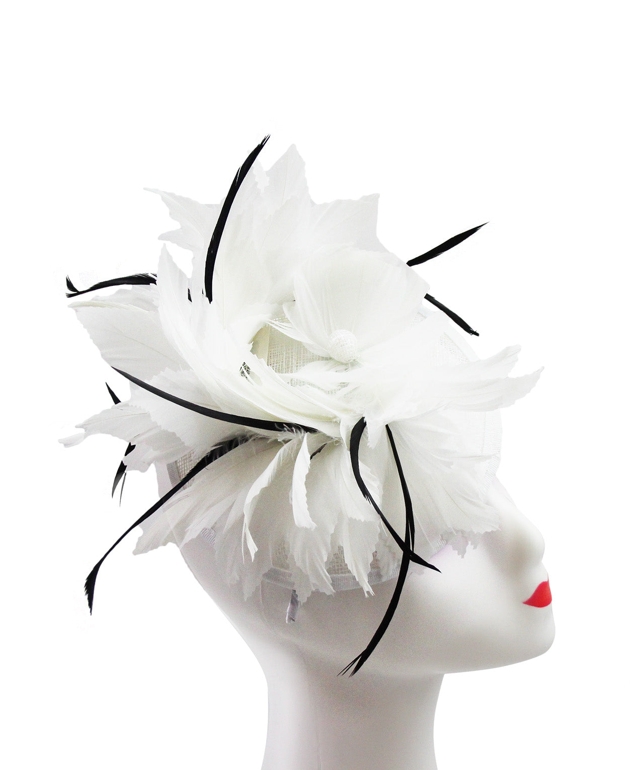 FT9268-003 Bendable Real Feather Flower Fascinator with a Sinamay Disc