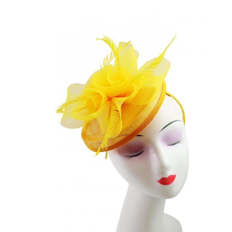 FT9014-017 Floral Sinamay Disc Fascinator with Feathers