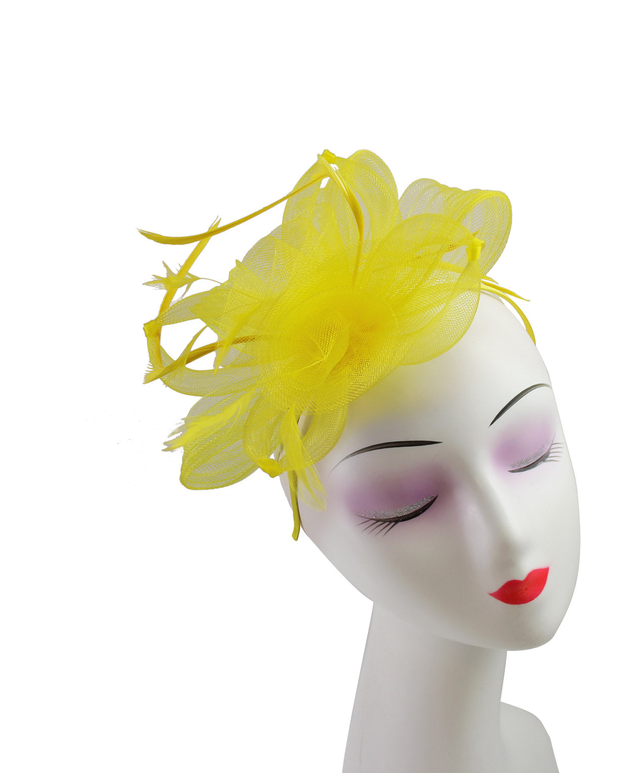 FT906-009 Crin Flower Fascinator with Curled Feathers