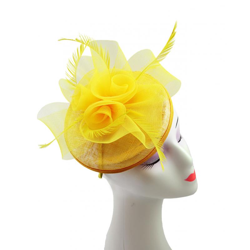 FT9014-017 Floral Sinamay Disc Fascinator with Feathers