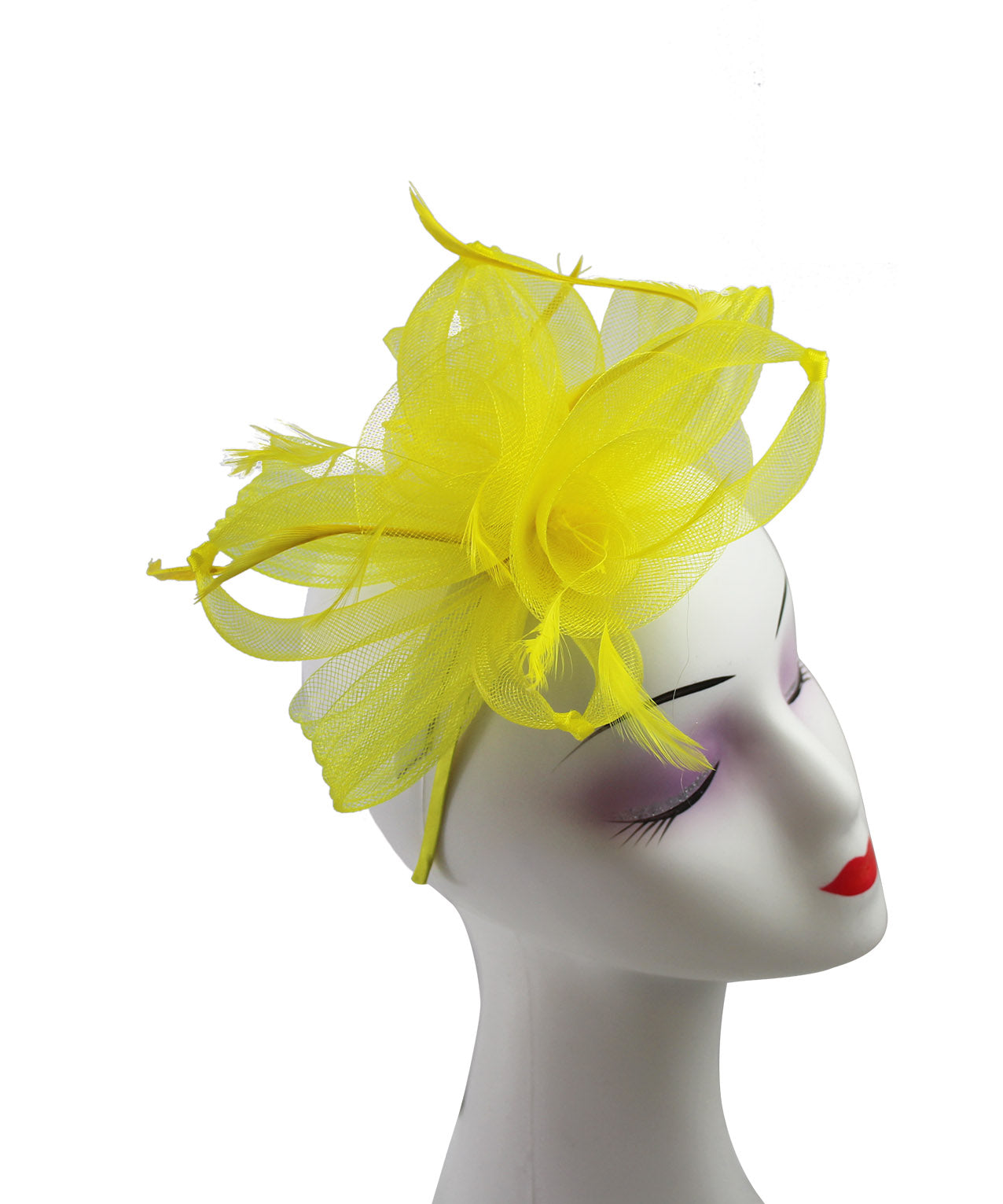 FT906-009 Crin Flower Fascinator with Curled Feathers