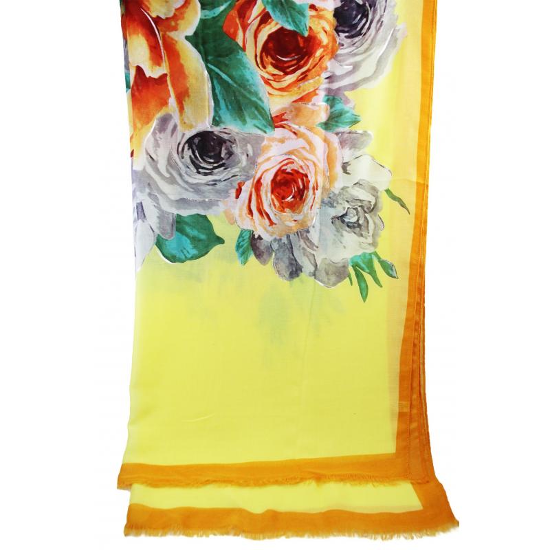 SF19110-044 Soft Scarf with Rose Flower Print and Glitters