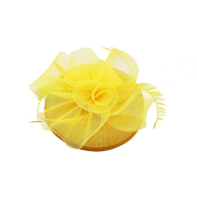 FT9014-017 Floral Sinamay Disc Fascinator with Feathers