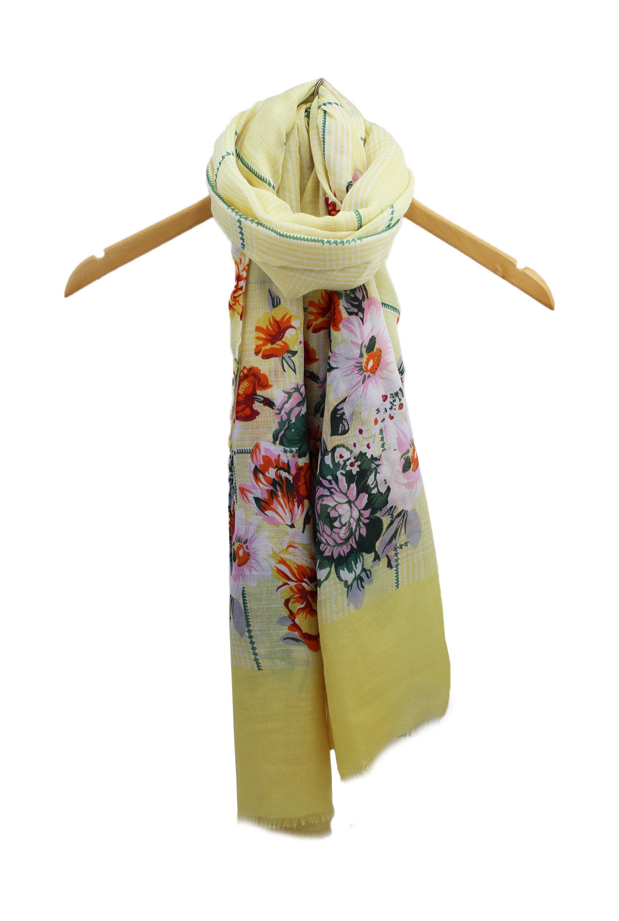 SF1995-022 Printed Scarf with Flower Pattern and Shiny Glitters